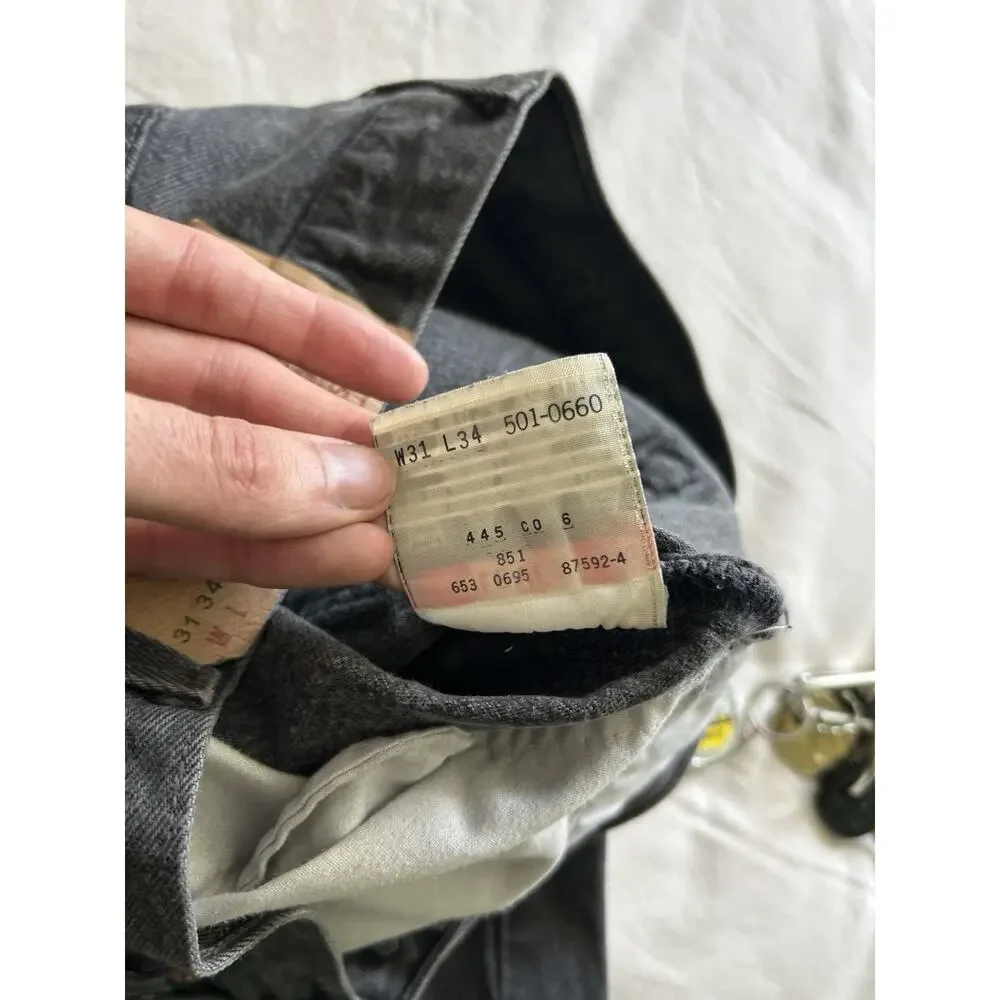 Vintage Levi’s 501 Jeans USA Made Black Denim Measures 30x34 Distressed Faded 95